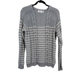 Vineyard Vines Sweater Womens Medium Gray Cotton Stripe Cable Crewneck Knit